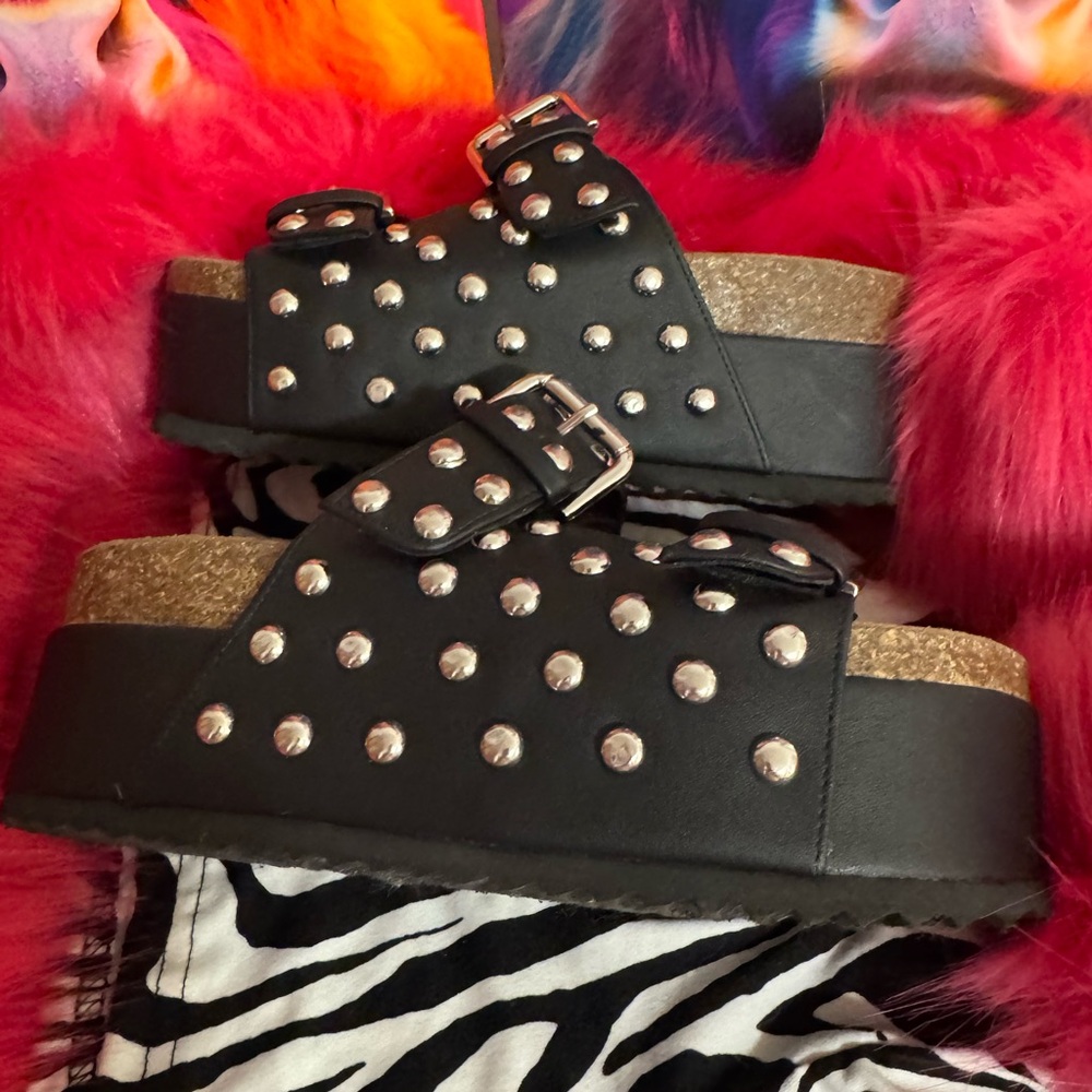 Steve Madden Studded Platform Sandals Size 7 🖤 Double Buckle Rockstar - Picture 6 of 12